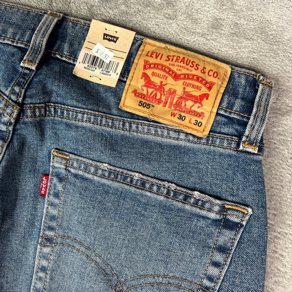 Levis 505 Jeans Men 30x30 Blue Straight Leg Medium Wash Western Cowboy Denim New - Picture 16 of 16